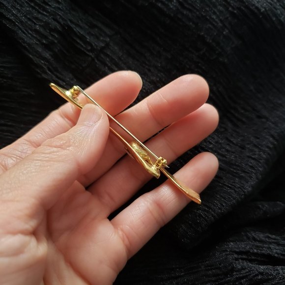 Vintage Large Jewel Gold Tone Abstract Zig Zag Pin Brooch - Picture 8 of 8